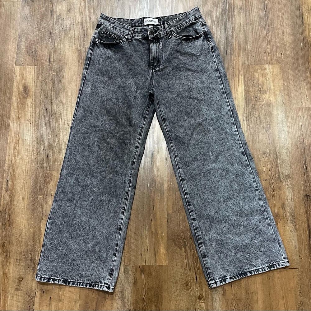 Disclosure Wide Leg Black Acid Wash Y2K Pink Bow Embroidered Women’s Jeans 13/31